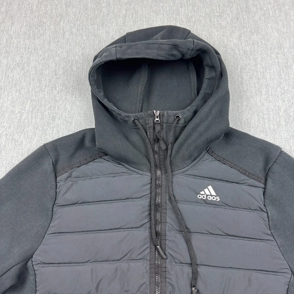 Adidas Jacket Men Small Black Varilite Hybrid Full‎ Zip Hooded Puffer Slim Fit